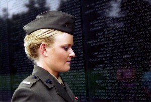 Lieutenant Elle Helmer at the Vietnam War Memorial.