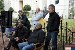 Clockwise, from left, standing: executive producer Beau Willimon; unit production manager Don Hug; executive producer John Melfi; [seated] director Carl Franklin; and director of photography Eigil Bryld. (Photo by: Patrick Harbron for Netflix).
