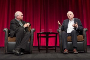 Randy Haberkamp (left) discussed the saga of The Thief and the Cobbler with Richard Williams at a special screening at the Academy of Motion Picture Arts and Sciences in December.