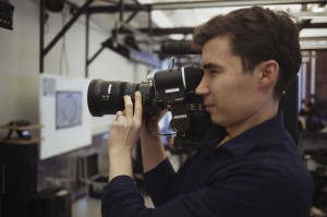 Manny Velez, TCS director of engineering and technical operations, shown with the company’s FUJINON PL 14-35mm Cabrio wide-angle zoom on a Red Epic Dragon camera. 