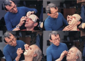 Dick Smith applying makeup for Amadeus.