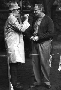 Dick Smith and Marlon Brando during the production of The Godfather.