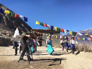 Students in the Bonpo village of Lubrak practicing traditional Tibetan dance. (Photo by Bharu Norbu Lama).