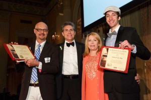 From left: George Karnoff, Philip Hoffman, Mary Ann Biddle and scholarship recipient Nicolas de Soto Foley.