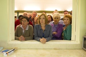 Olivia Colman (center left) as Julia and Anita Dobson (center right) as June in the musical “LONDON ROAD”a BBC Worldwide North America release. Photo courtesy of BBC Worldwide North America.
