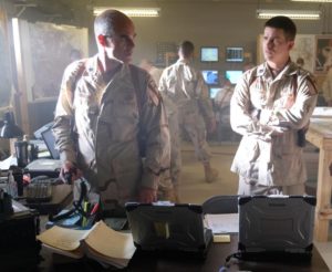 Michael Kelly(L) portrays Lt. Col. Gary Volesky and Jason Ritter(R), Capt. Troy Demony on set of The Long Road Home at U.S. Military post, Fort Hood, Killeen, Texas. (Photo: National Geographic/Van Redin) Ep1