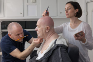 Make up artists work on actor Gary Oldman's prosthetics on the set of director Joe Wright's DARKEST HOUR, a Focus Features release.