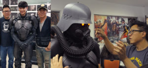 ILLANG: The Wolf Brigade Eddie Pictured with Korean actor Minho and Director Jee –Woon Kim. His studio designed and fabricated 40 suits used in the 2018 film