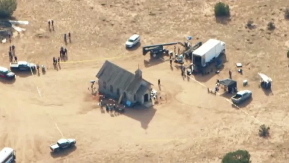 Aerial shot of the Rust set following the shooting 